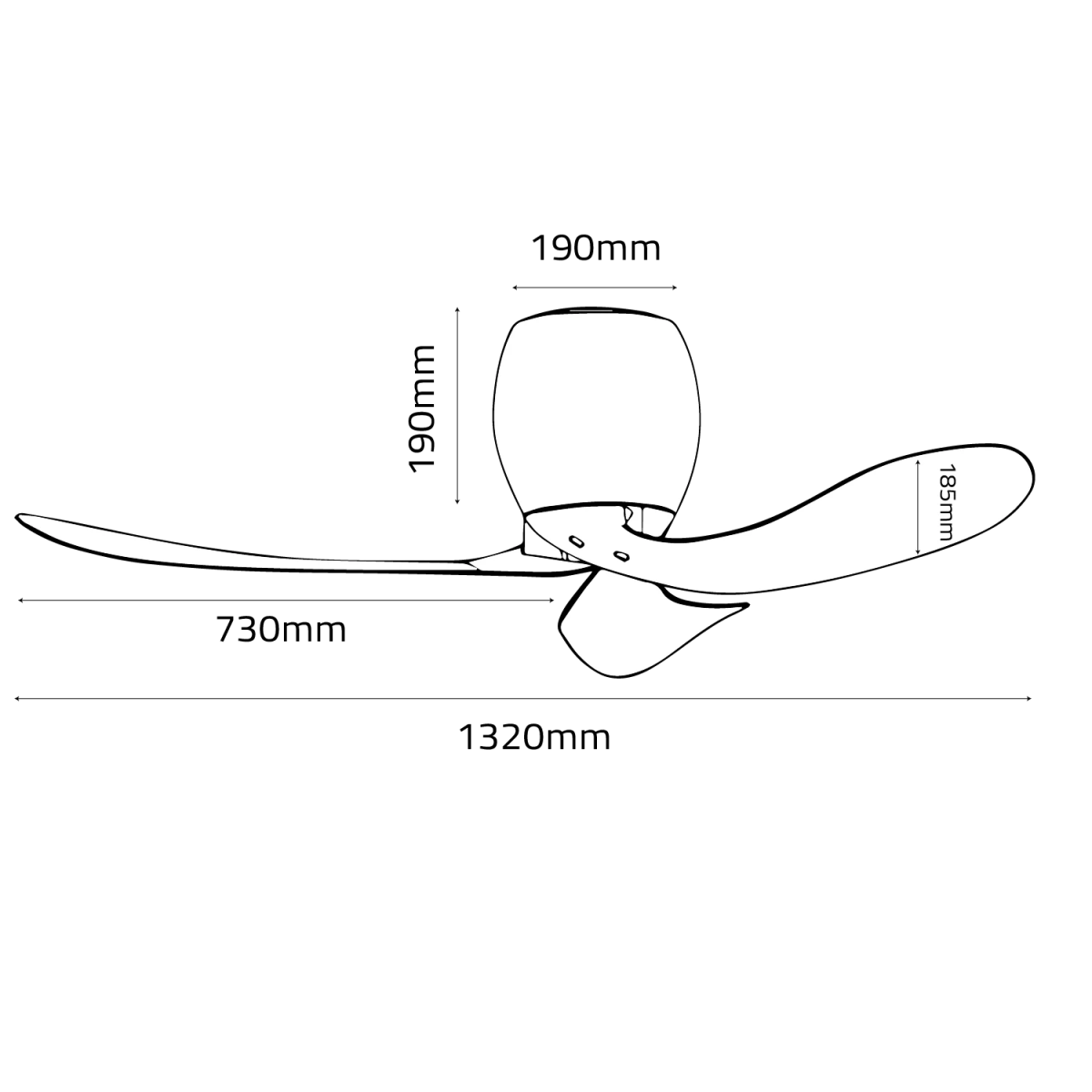 Illustration of a propeller with dimensions labeled on a white background