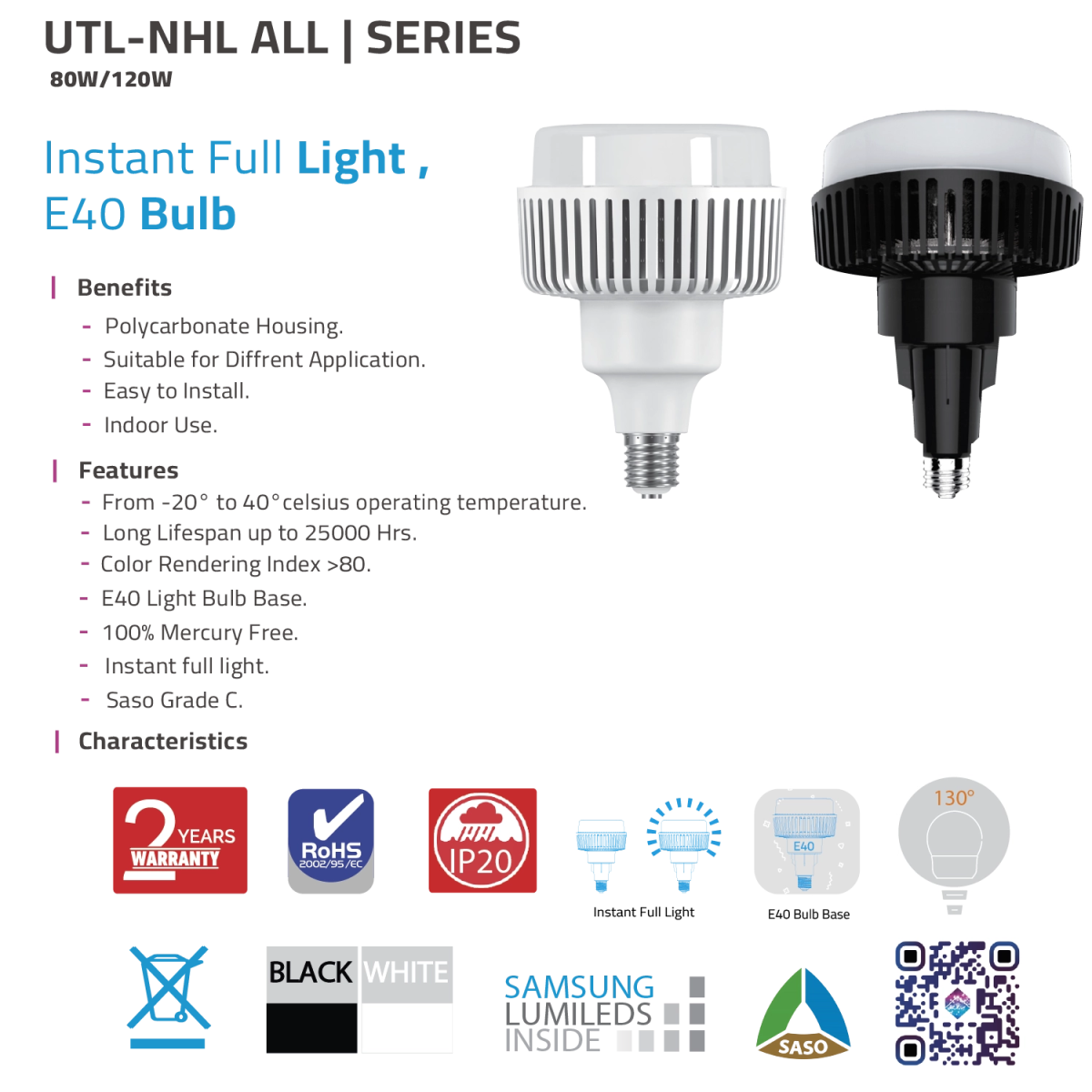 Ultra Light LED High Bay Bulb E40 – Powerful Indoor Lighting (UTL-NHL)