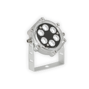 Silver LED underwater light with multiple LED bulbs arranged in a circular pattern, housed in a durable aluminum fixture.