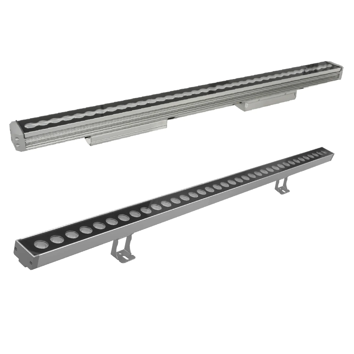 Two linear LED light fixtures on a white background