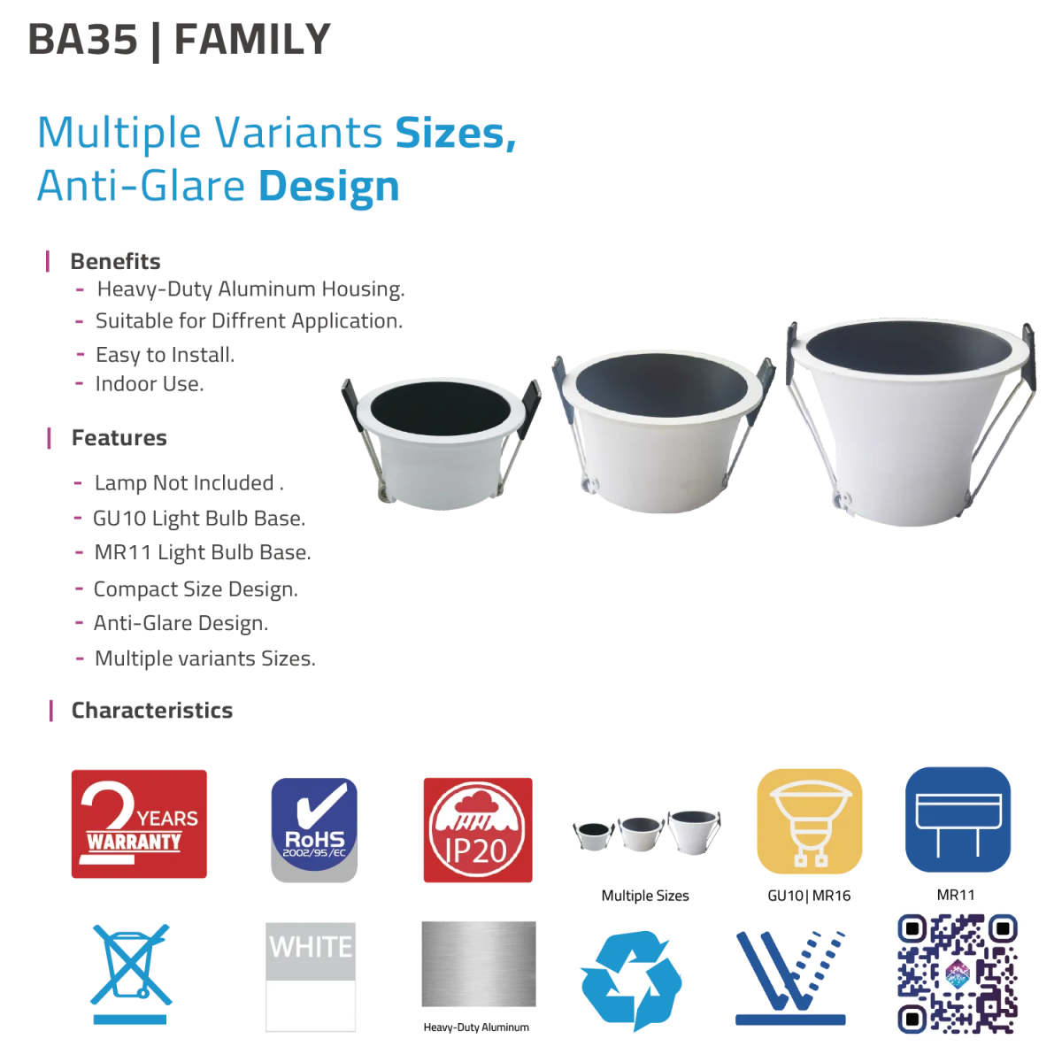 Ultra Light Spot Light Frame – Anti-Glare Design in Multiple Sizes (BA352)