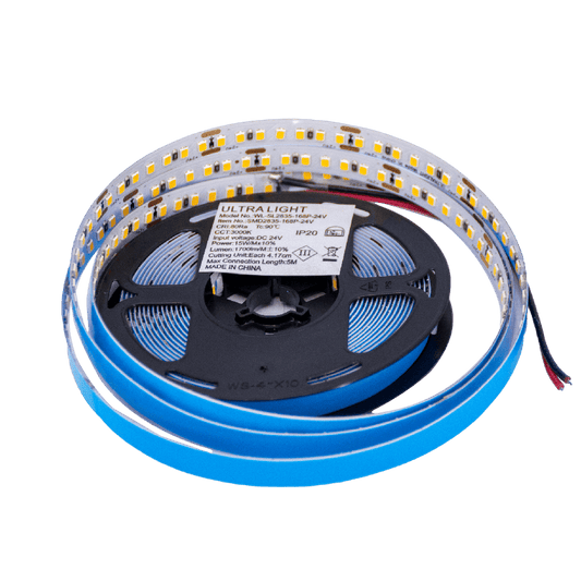 Spool of LED strip light with a clear background