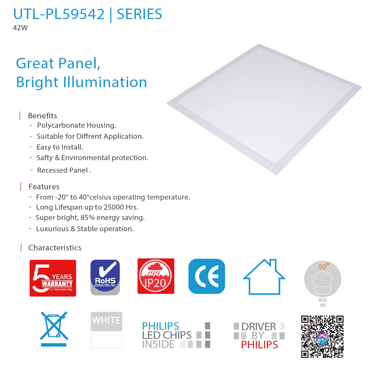 60X60 الترا لايت إنارة بانل 42 واط - إضاءة سقفية عصرية (WL-PL59542)