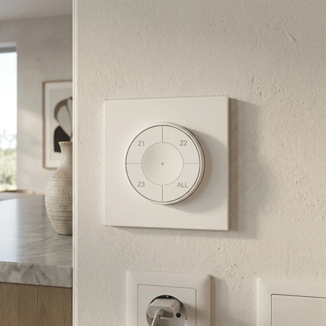 A-Z Smart Switch offers wireless lighting control via RF 2.4G, supporting 3 independent zones + master controller.