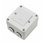 White electrical junction box with multiple screw holes on a white background