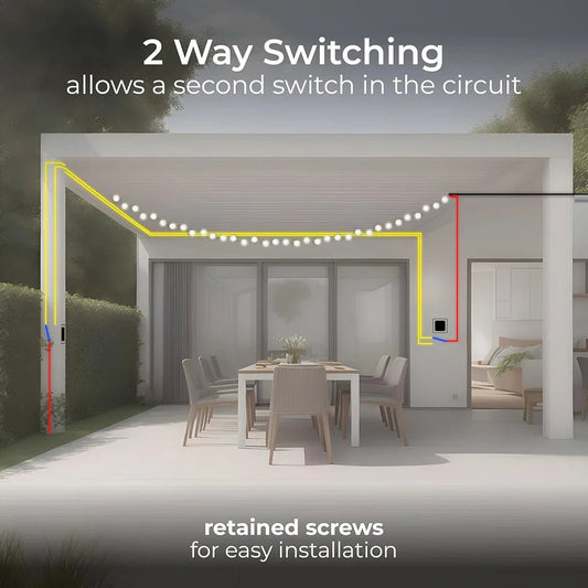 Diagram of outdoor string lights with 2-way switching feature