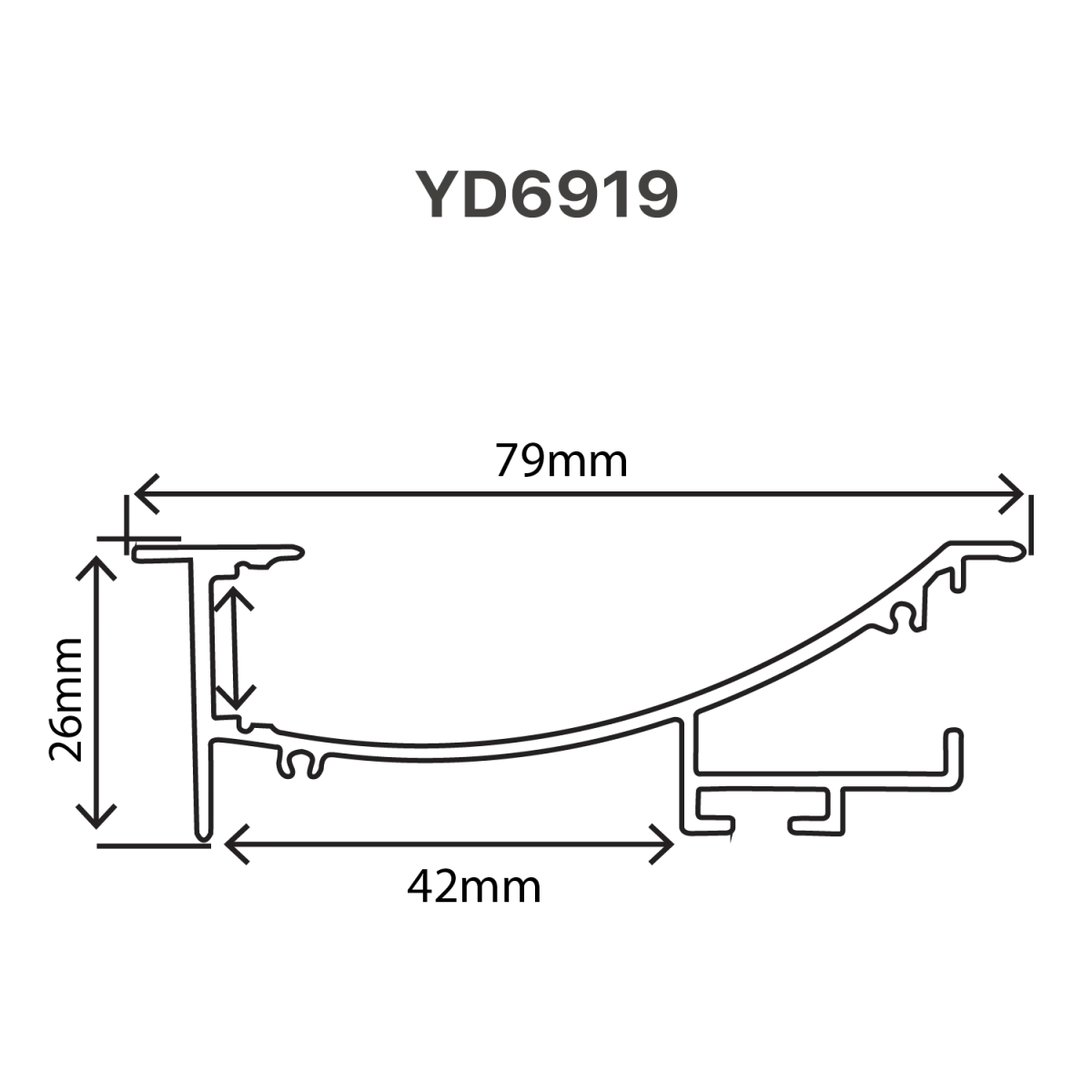 Technical drawing of a profile with dimensions labeled, featuring the code YD6919.