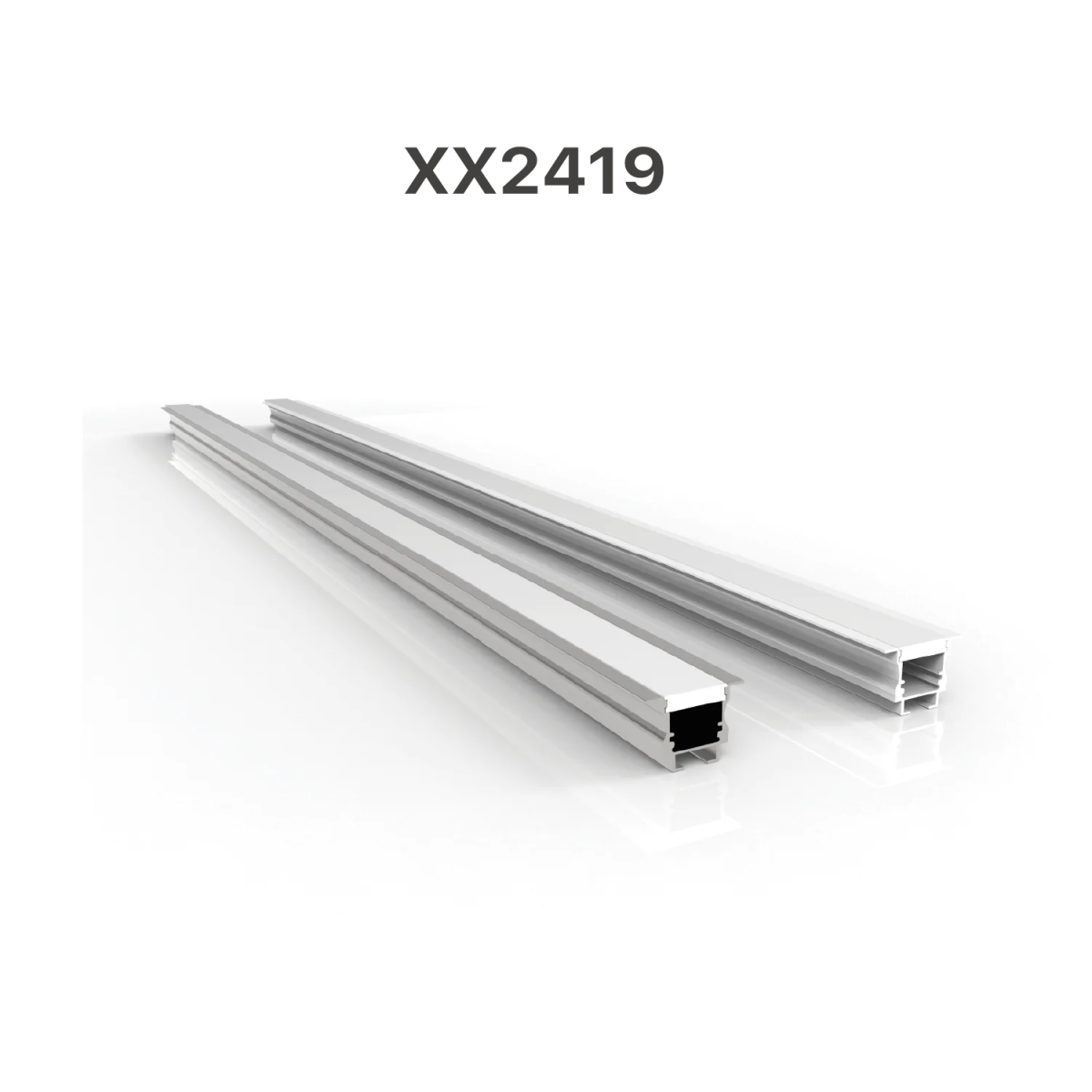 Three metallic rectangular profiles on a white background with 'XX2419' text.