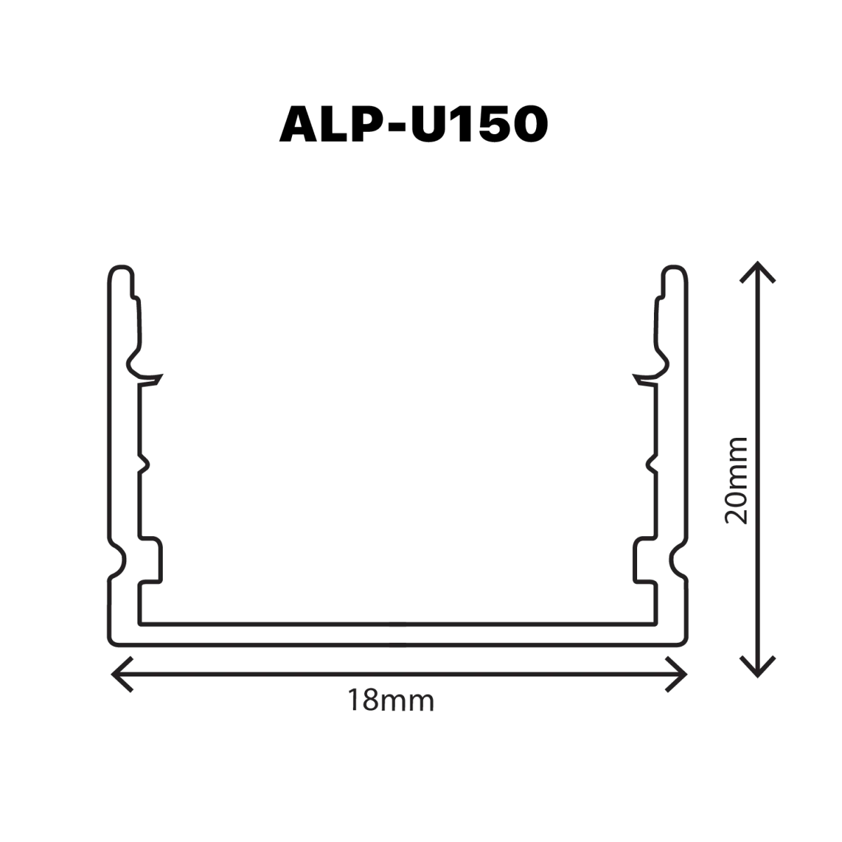 Ultralight Aluminum Profile without cover 18mm (ALP-U150)