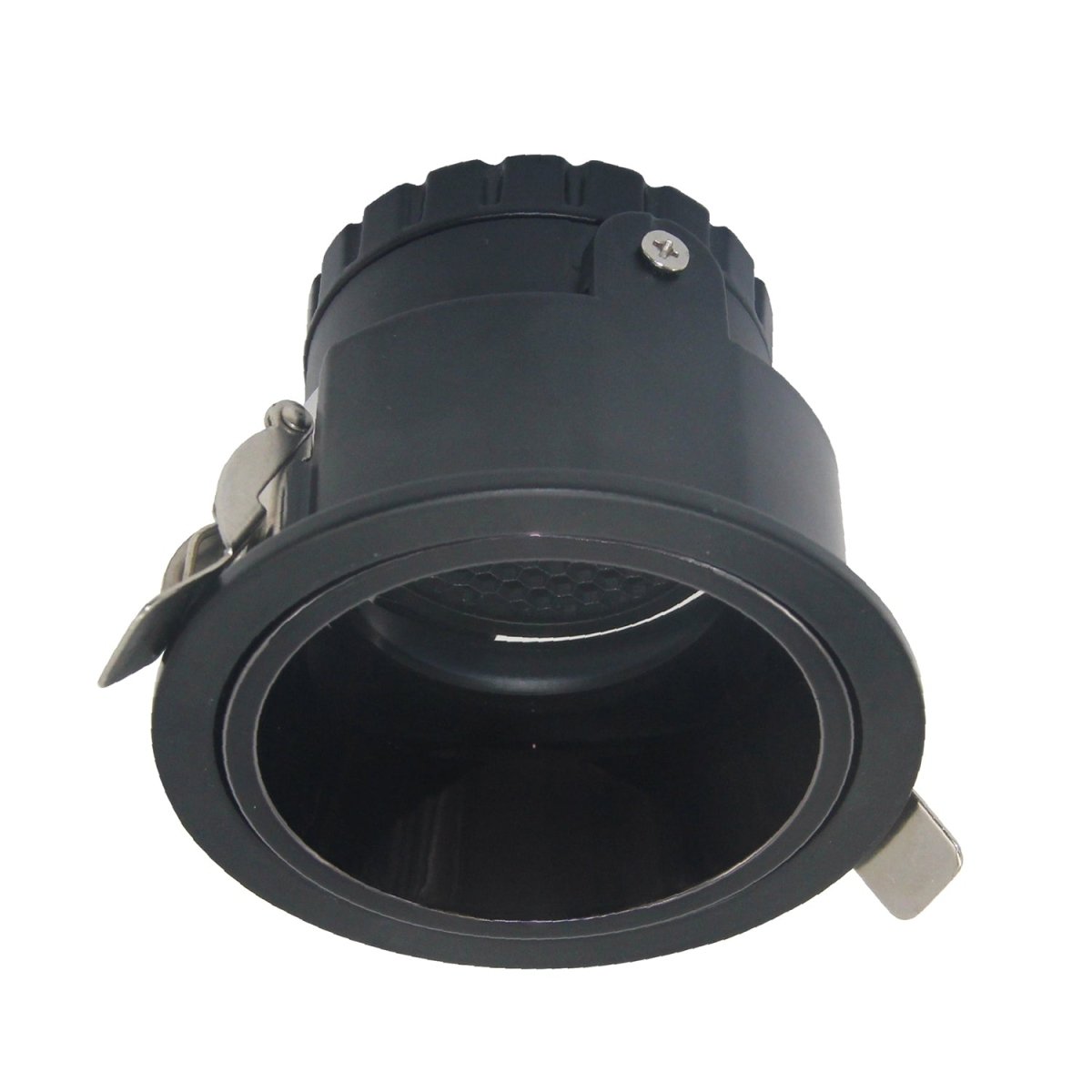 A white and gold anti-glare aluminum ceiling spotlight with a GU10 lamp base.