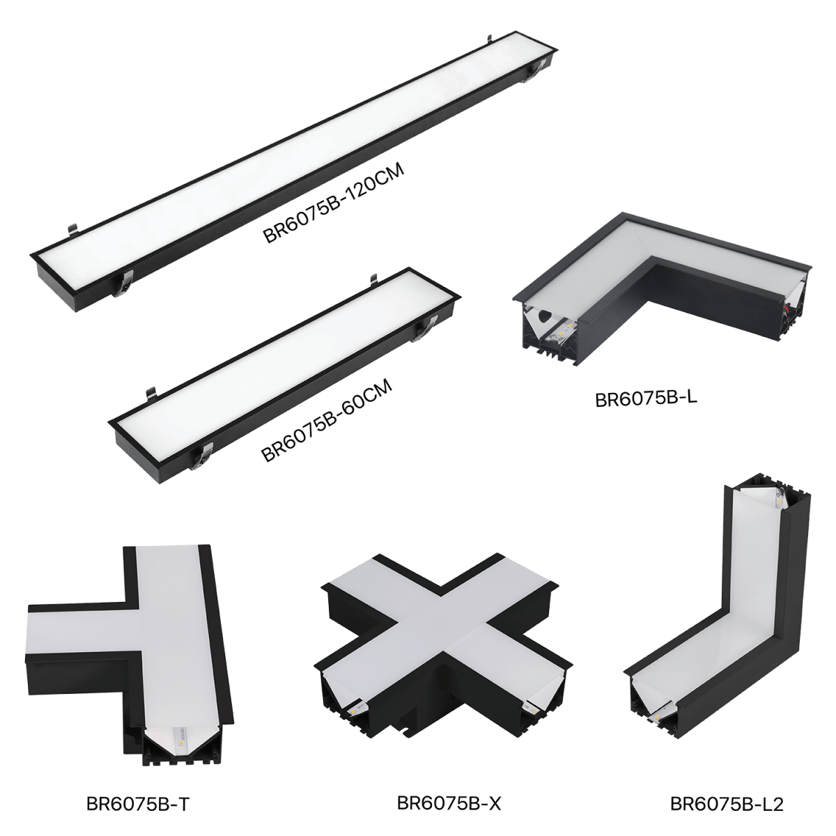 الترا لايت إنارة خطية داخل الجدار لون اسود قابلة للتوصيل (BR6075B)