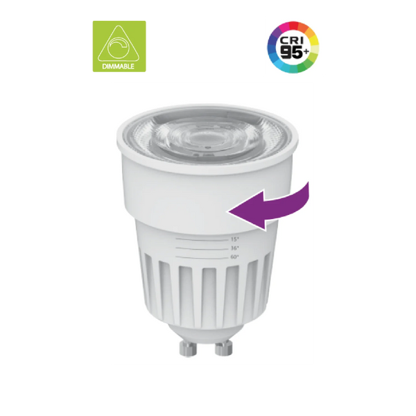 LED light bulb with CRI 95+ and dimmable indicators on a white background