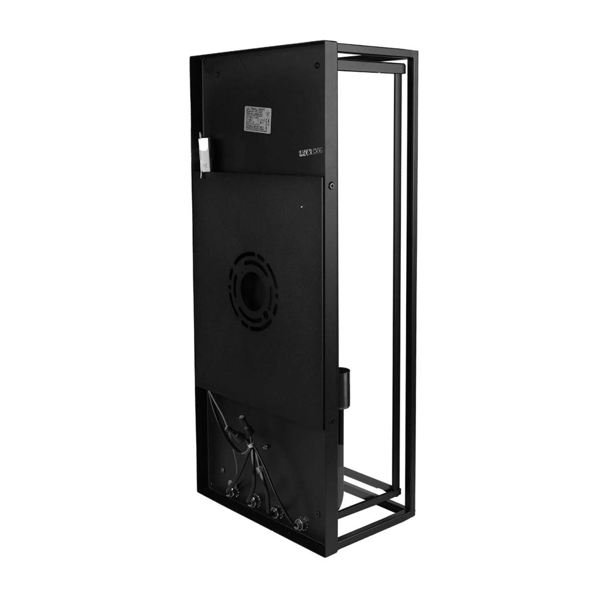 Black metal frame with a central circular opening on a white background