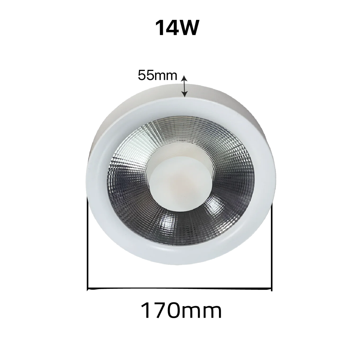 LED downlight with dimensions labeled on a white background