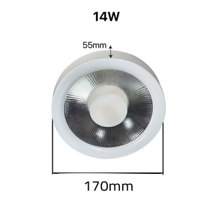LED downlight with dimensions labeled on a white background
