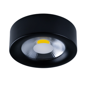 Black round ceiling light fixture on a white background