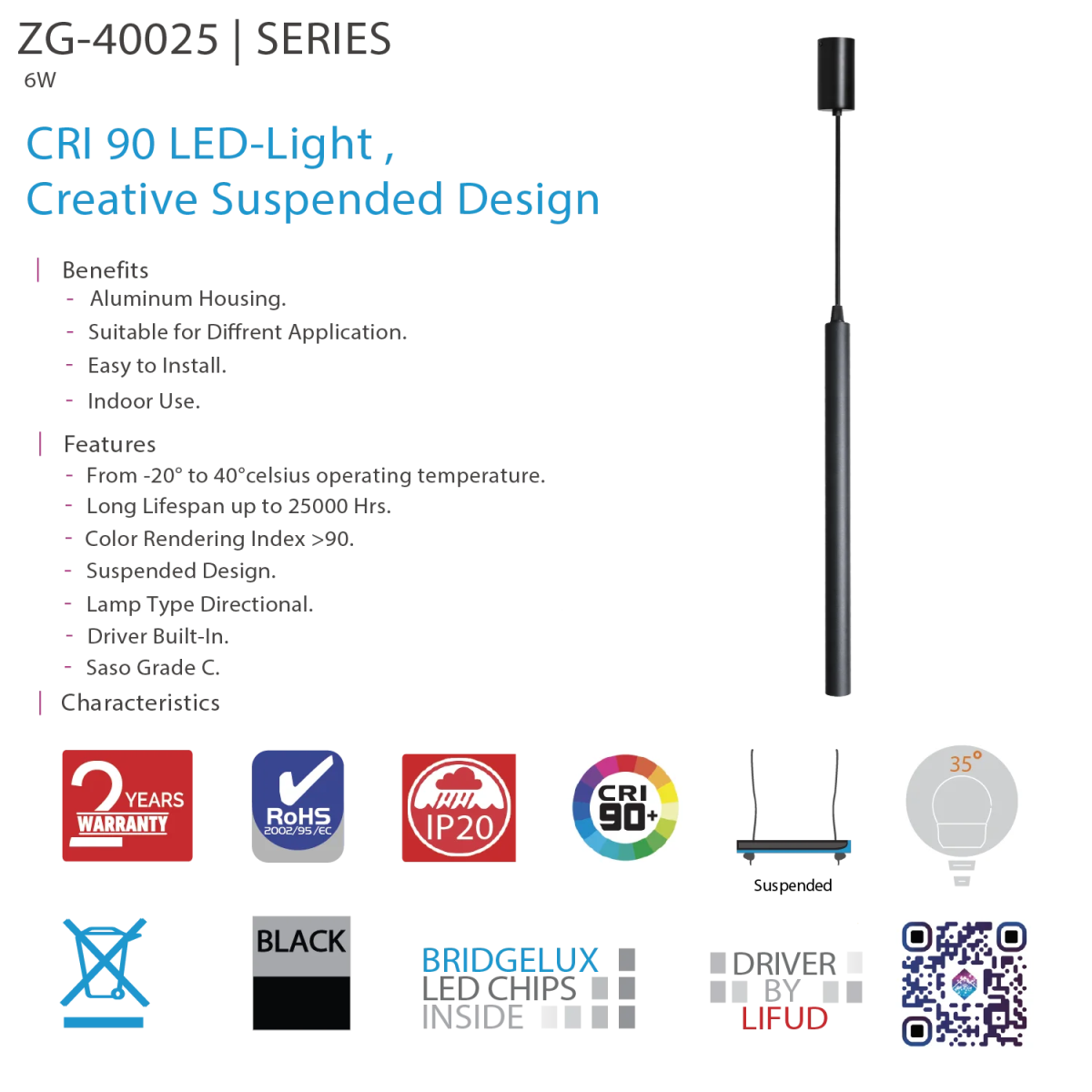 Ultralight Compact Directional Pendant Light (ZG-40025)