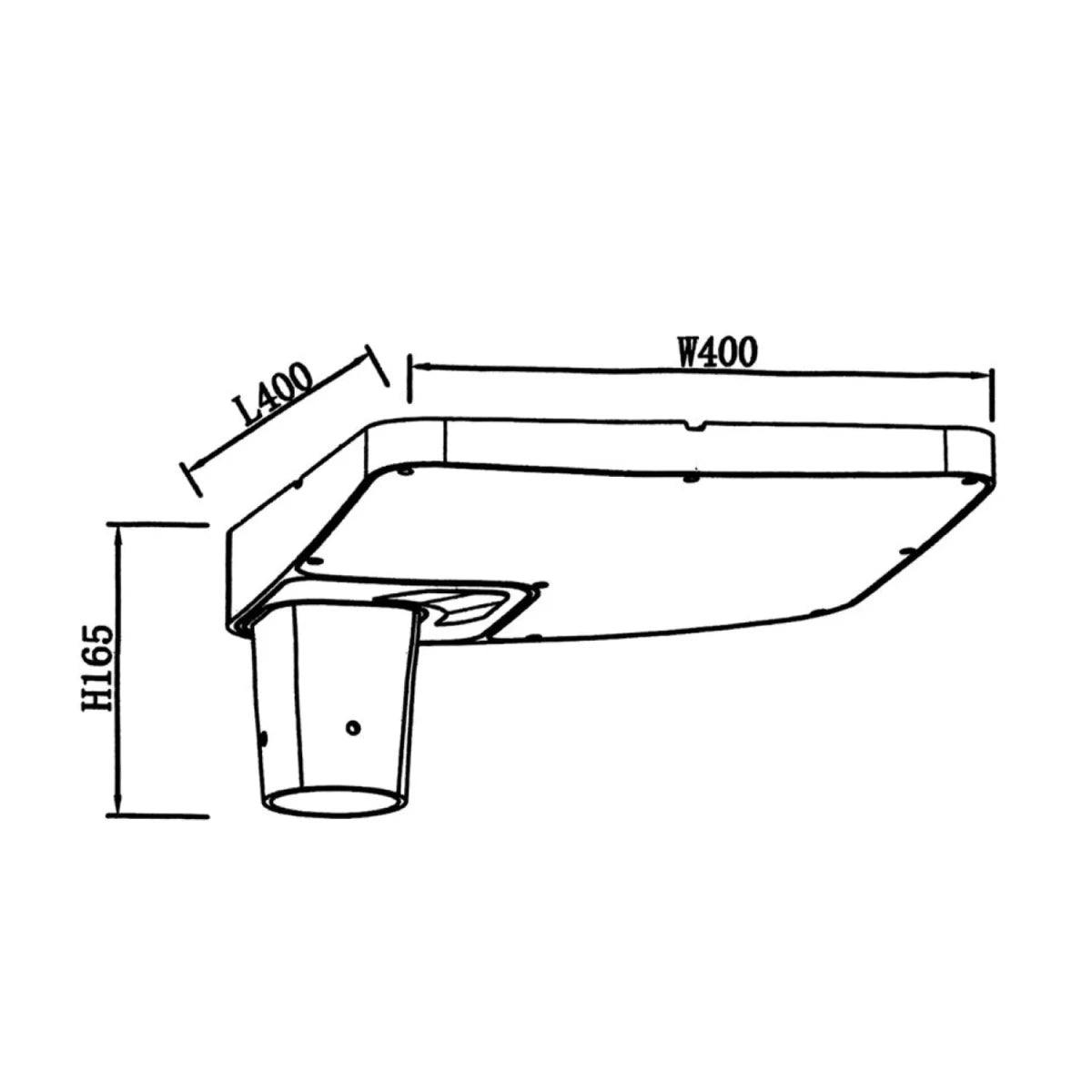 Technical drawing of a rectangular object with dimensions labeled