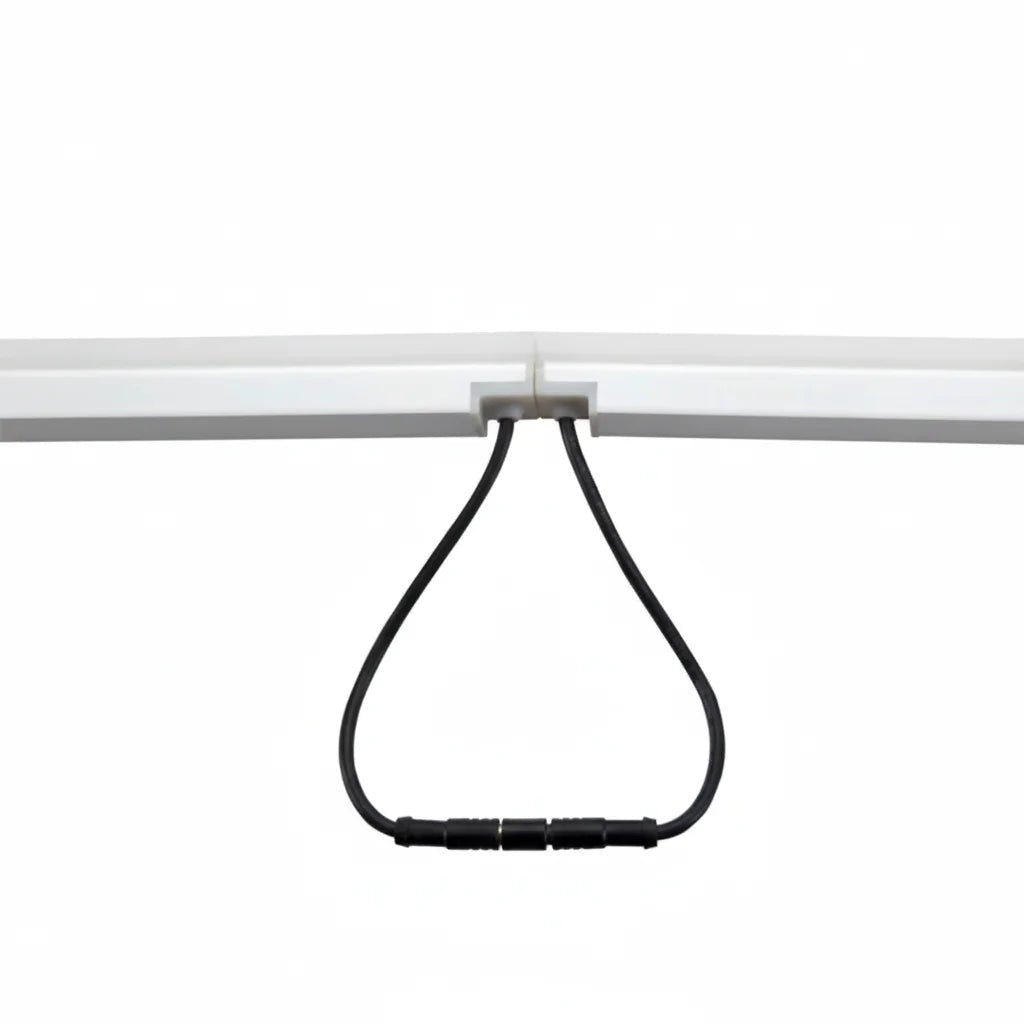 White horizontal bar with a black cable attached on a white background