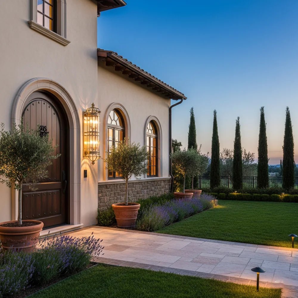 Elegant house exterior with a well-maintained garden and clear blue sky.