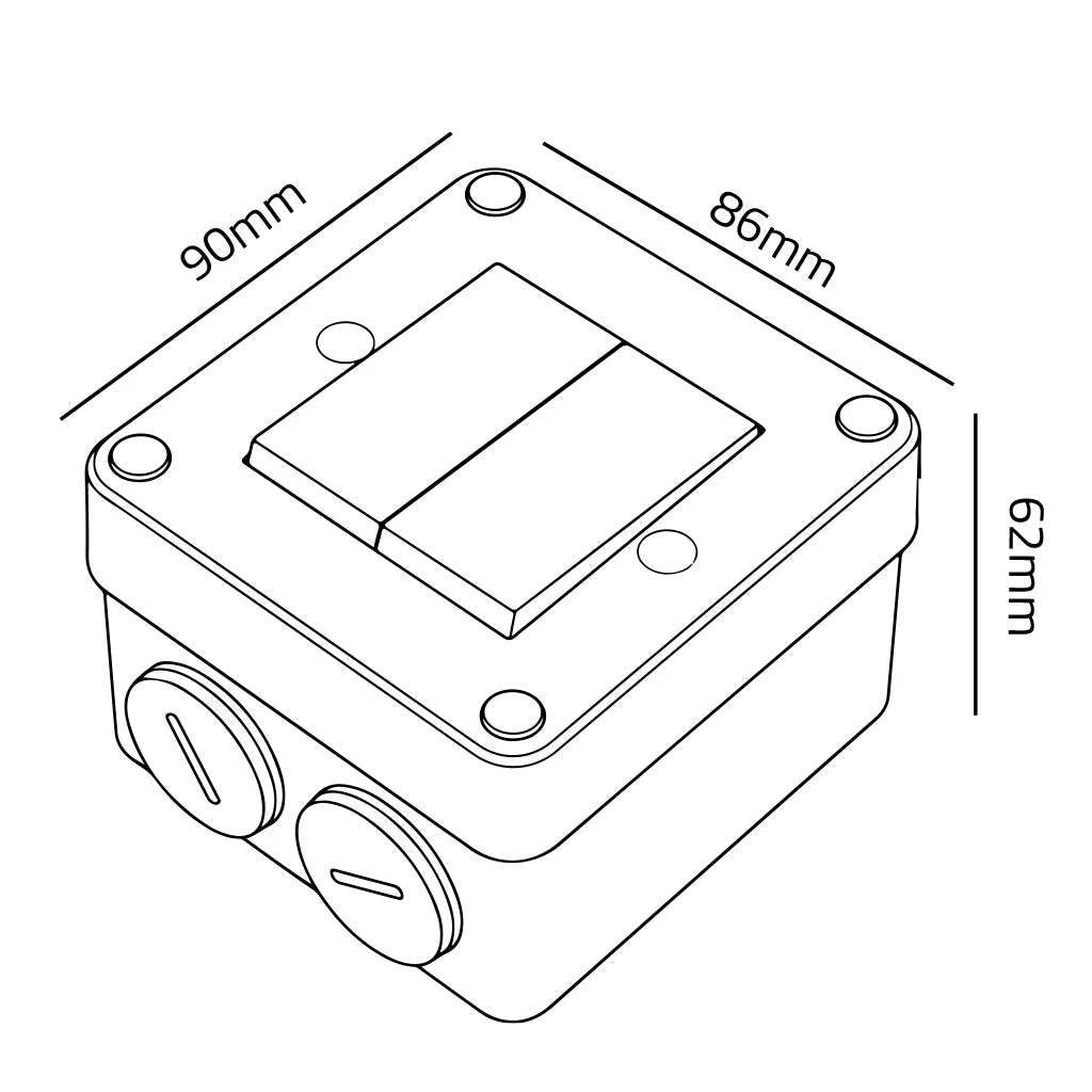 Line drawing of a rectangular box with dimensions labeled
