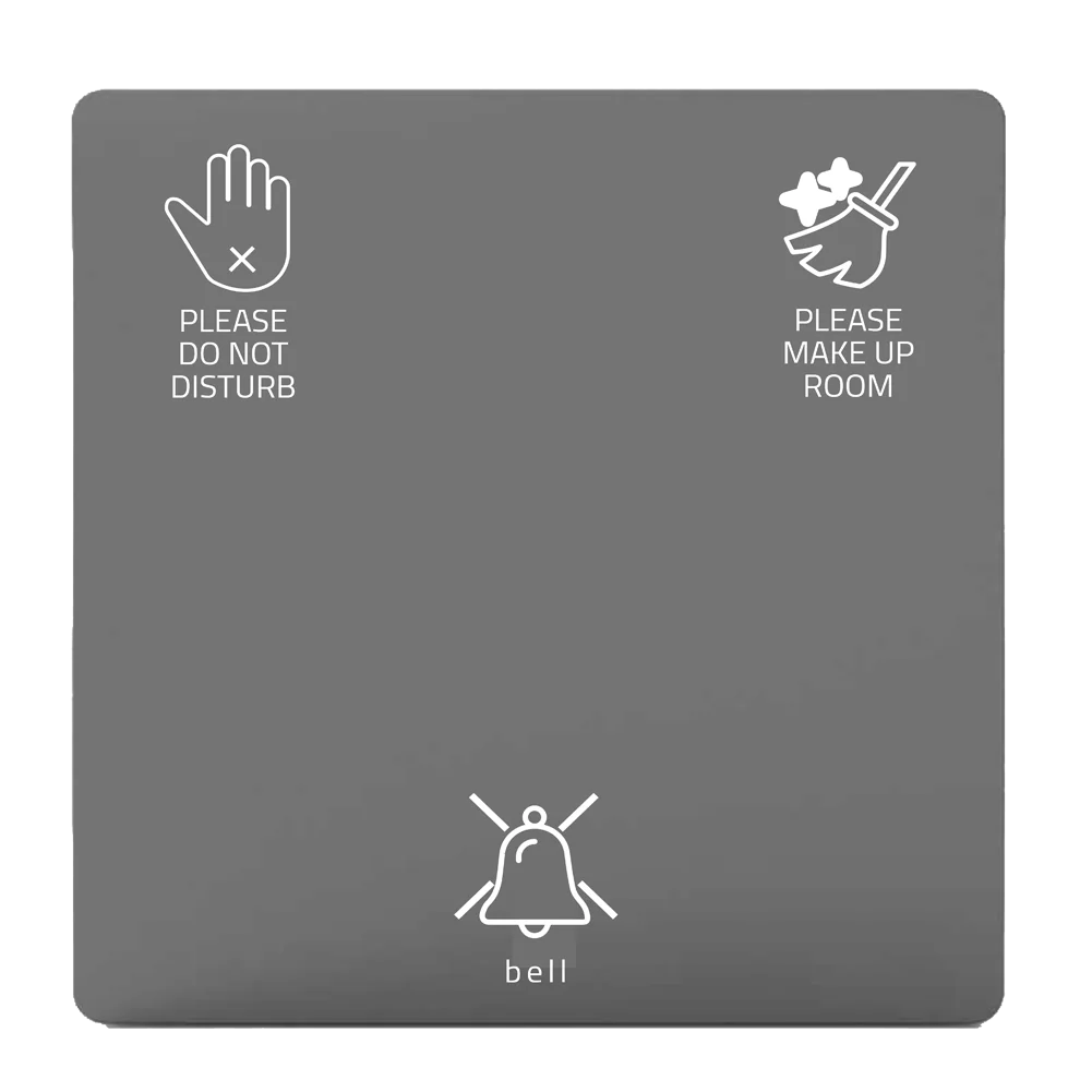 Gray panel with icons and text for room service requests on a green background