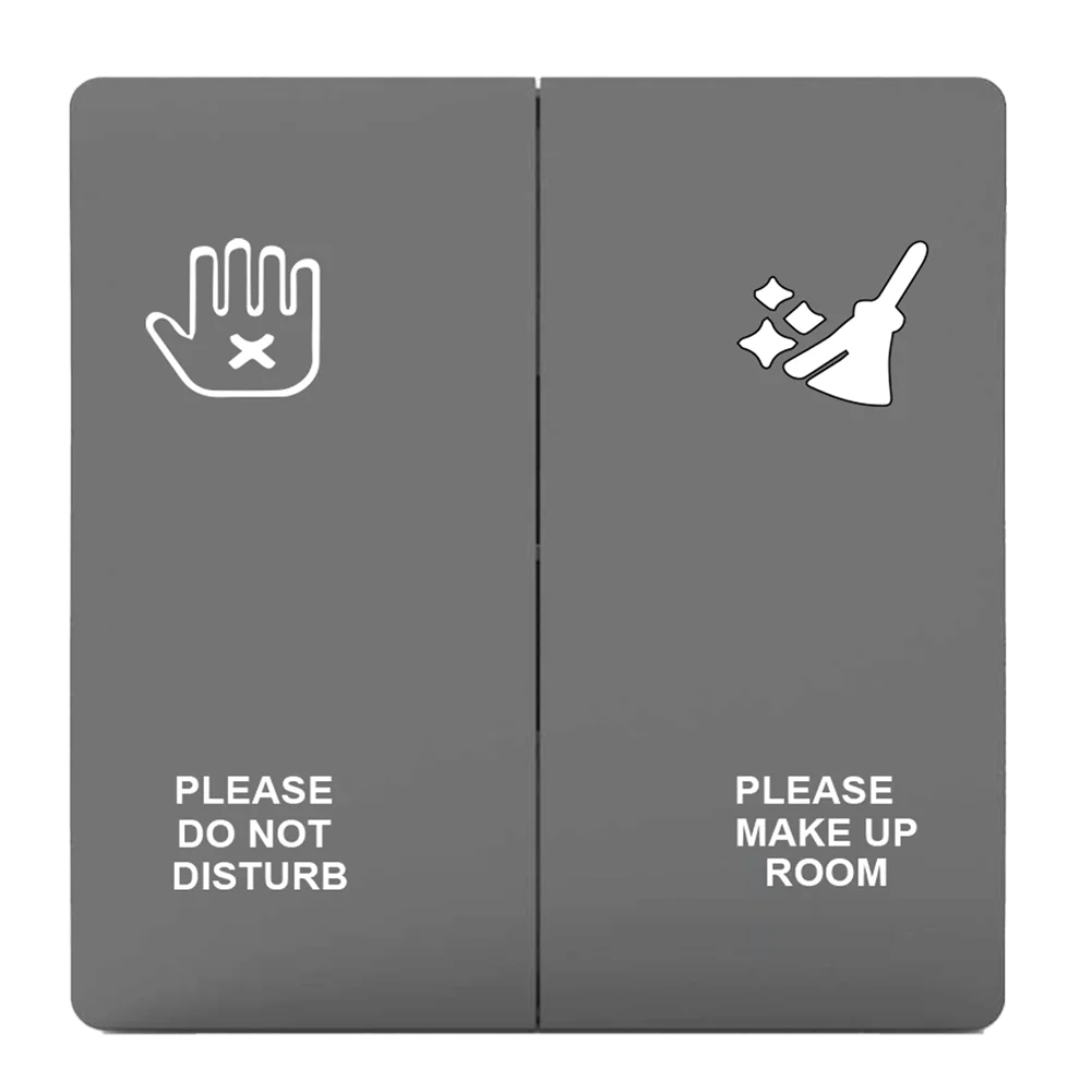 Gray door with 'Please Do Not Disturb' and 'Please Make Up Room' signs on a white background