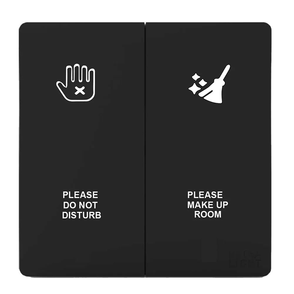 Black door with white icons and text for 'Do Not Disturb' and 'Make Up Room'.