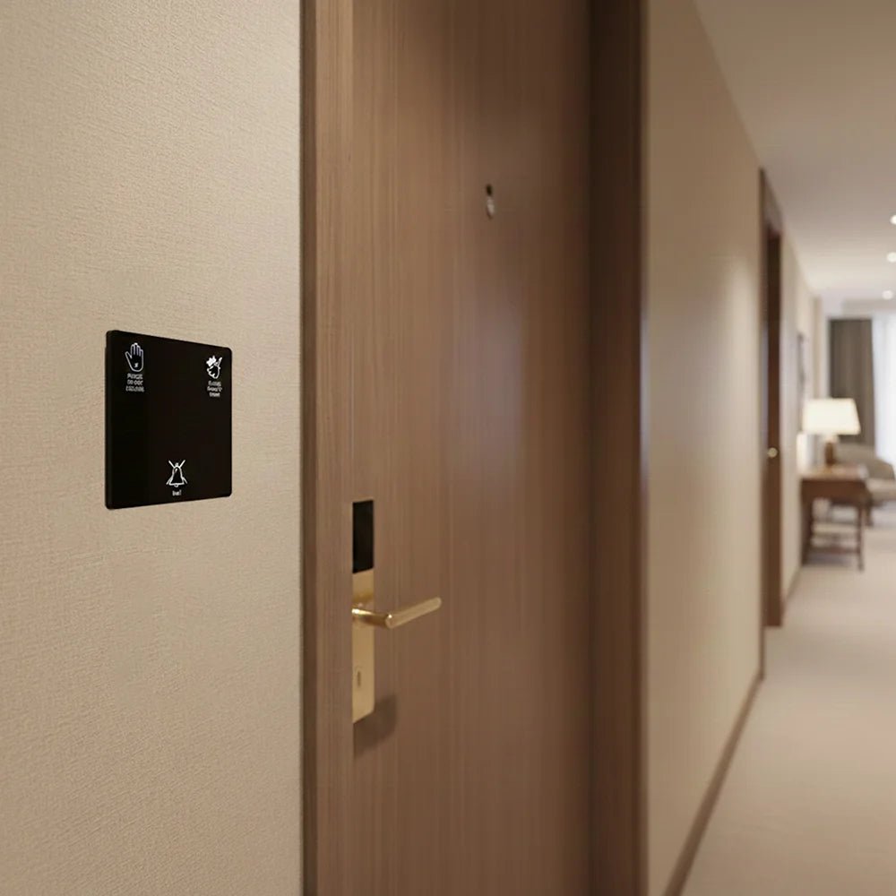 Brown door with a gold handle in a hallway