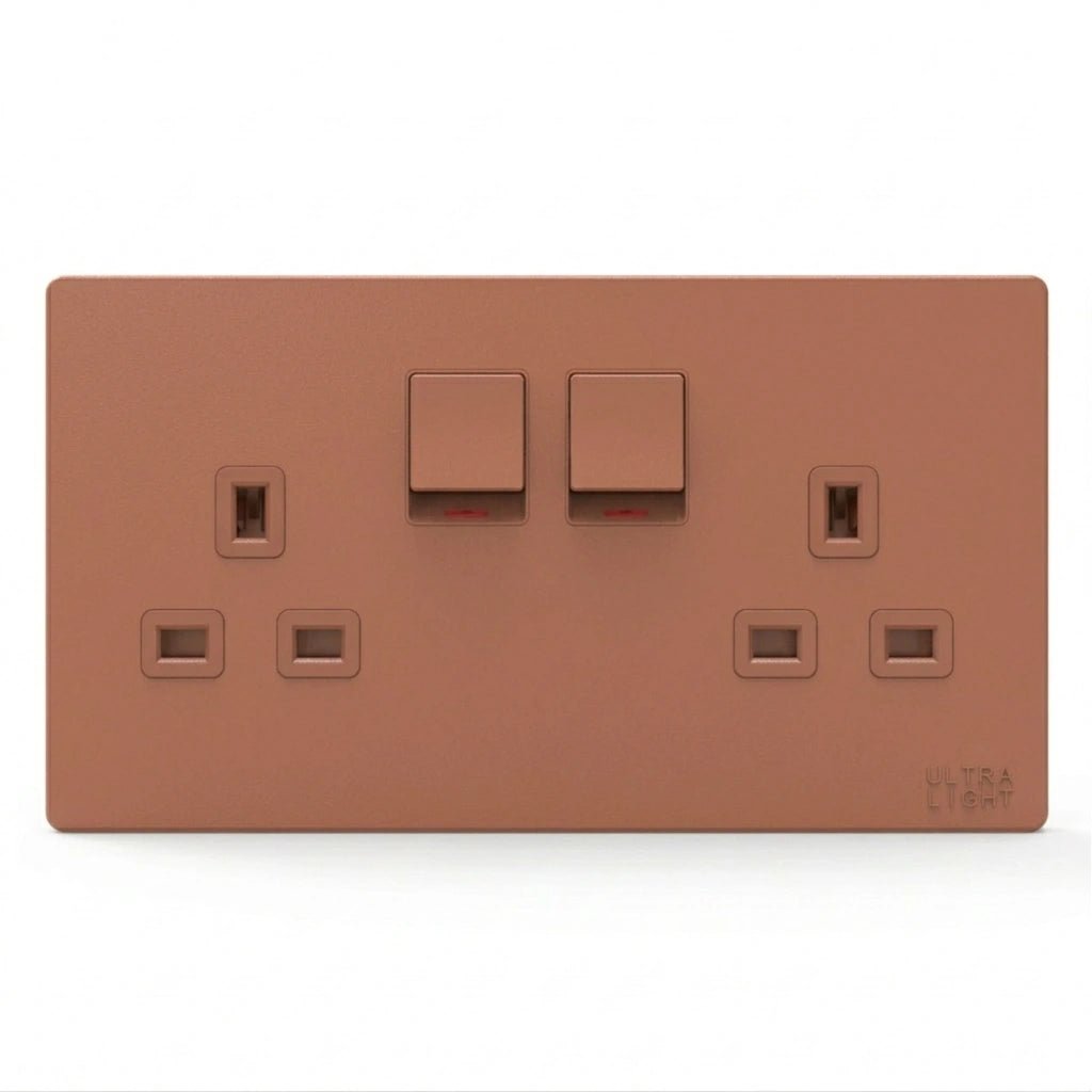 Brown switch and socket on a white background