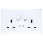 White electrical socket with multiple outlets on a white background