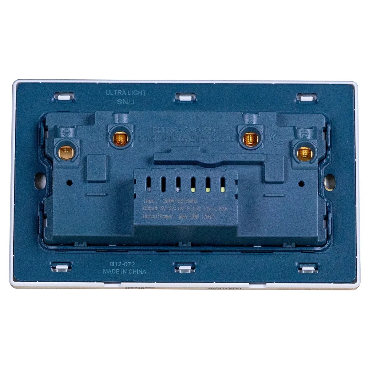 Blue electronic component on a white background