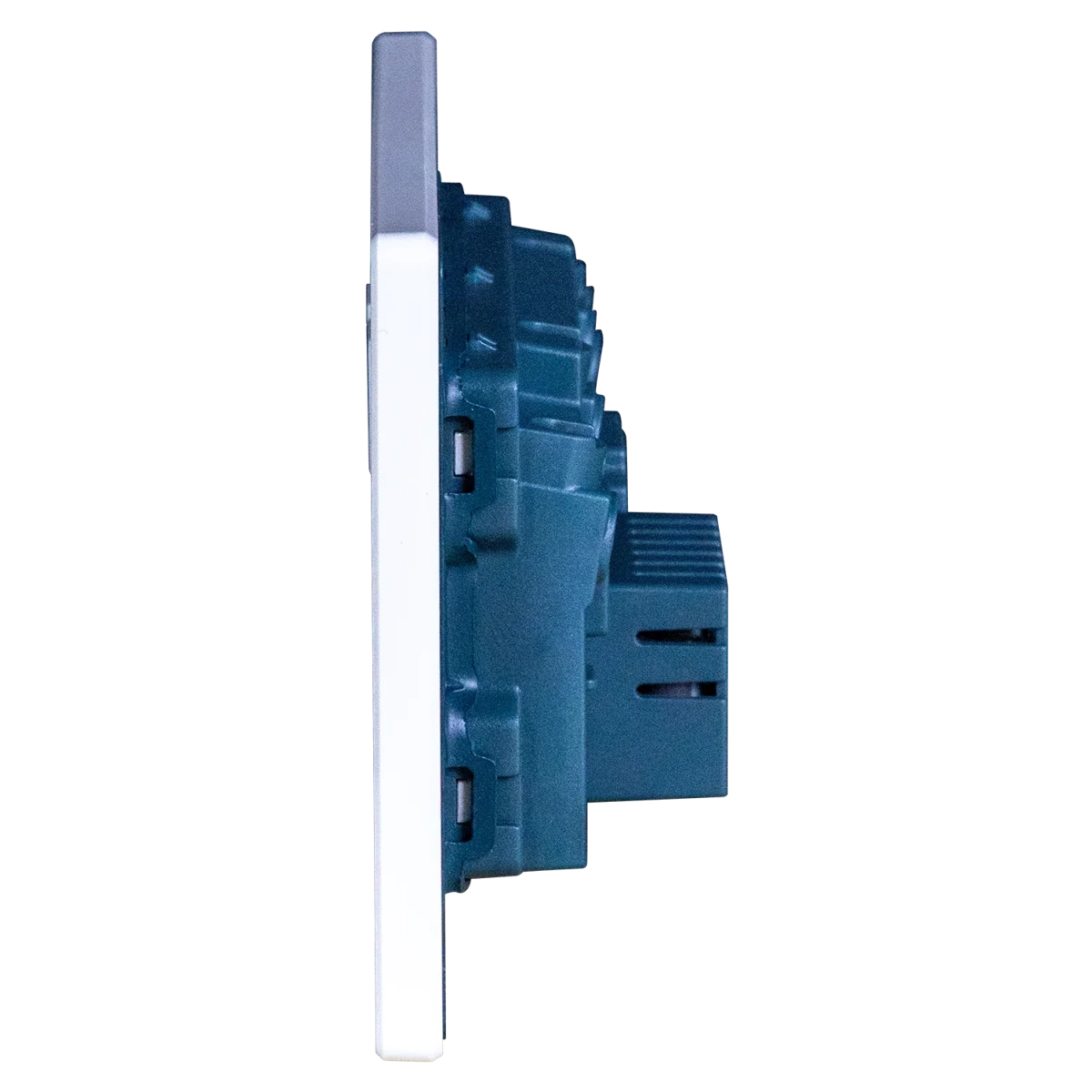 Blue electrical switch on a white background