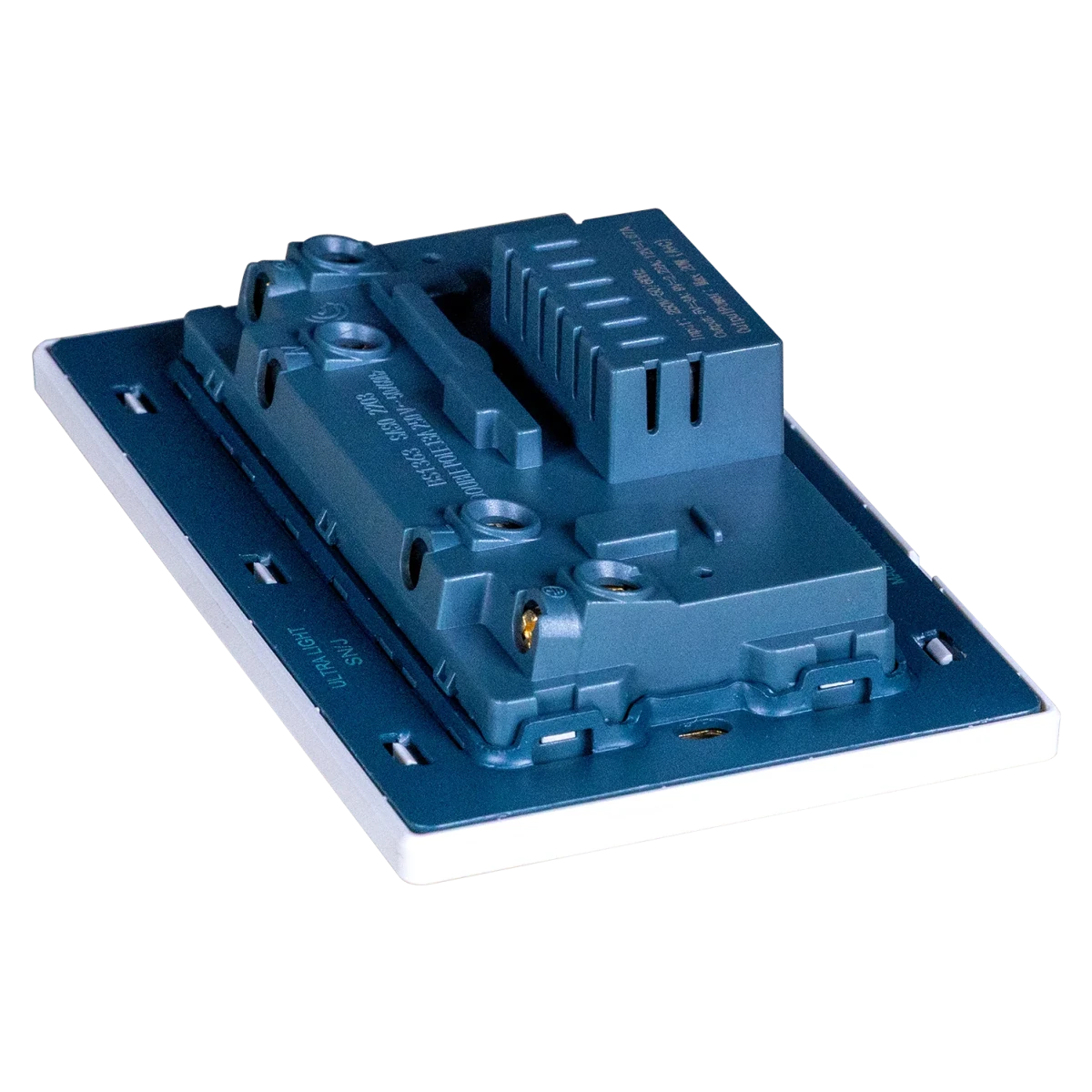 Blue electrical junction box on a white background