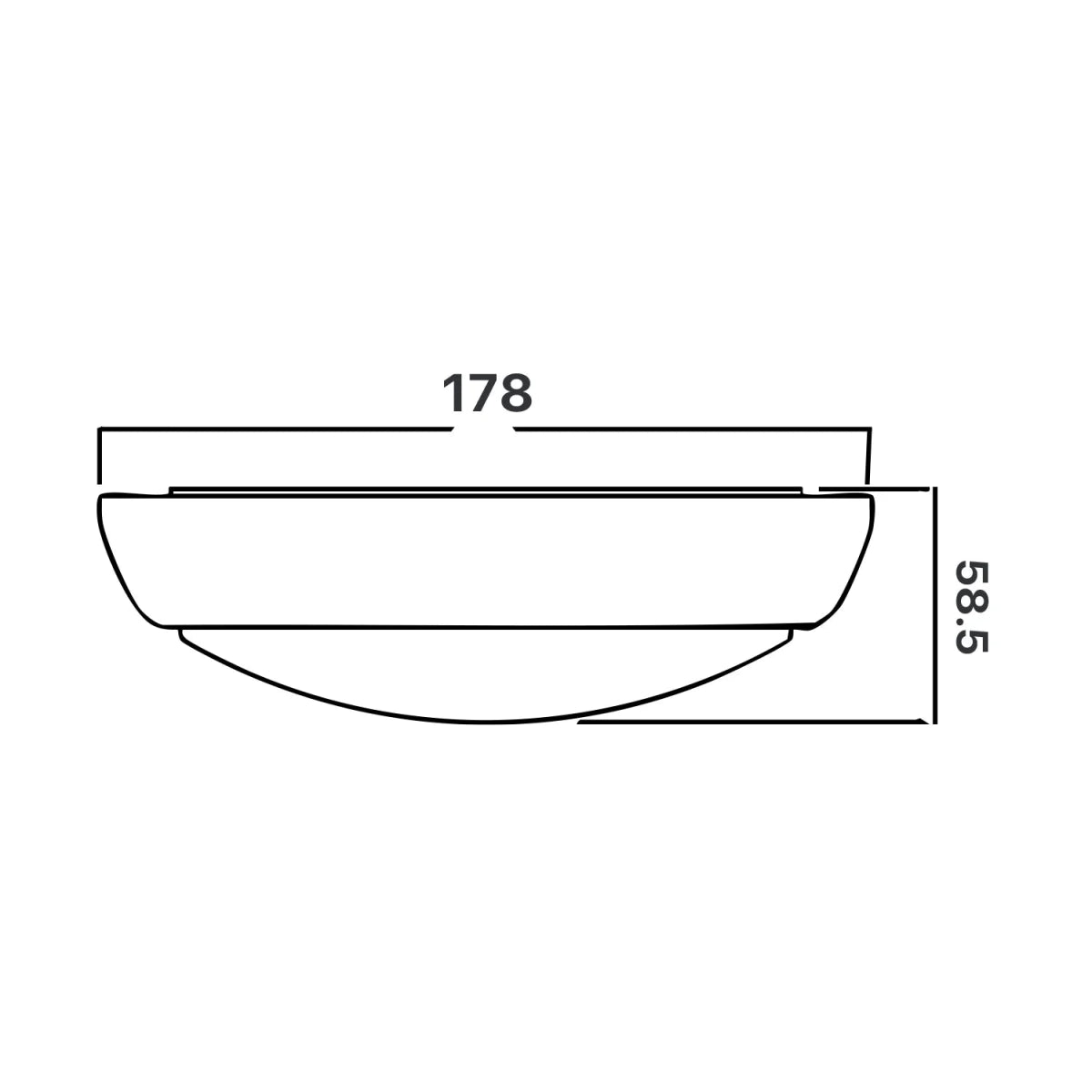Technical drawing of a circular object with dimensions labeled