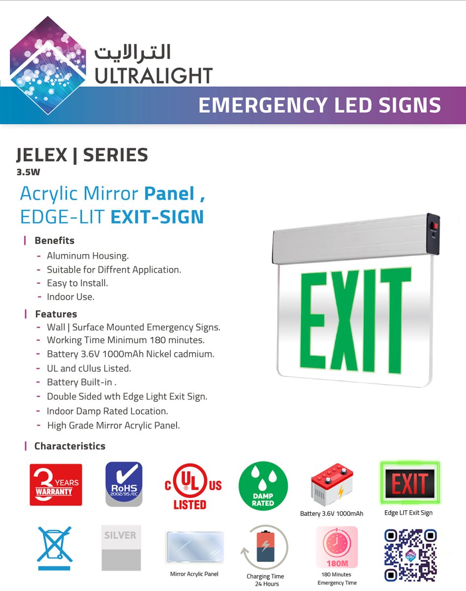 Ultralight Emergency LED Exit Signs 3.5W (JELEX)