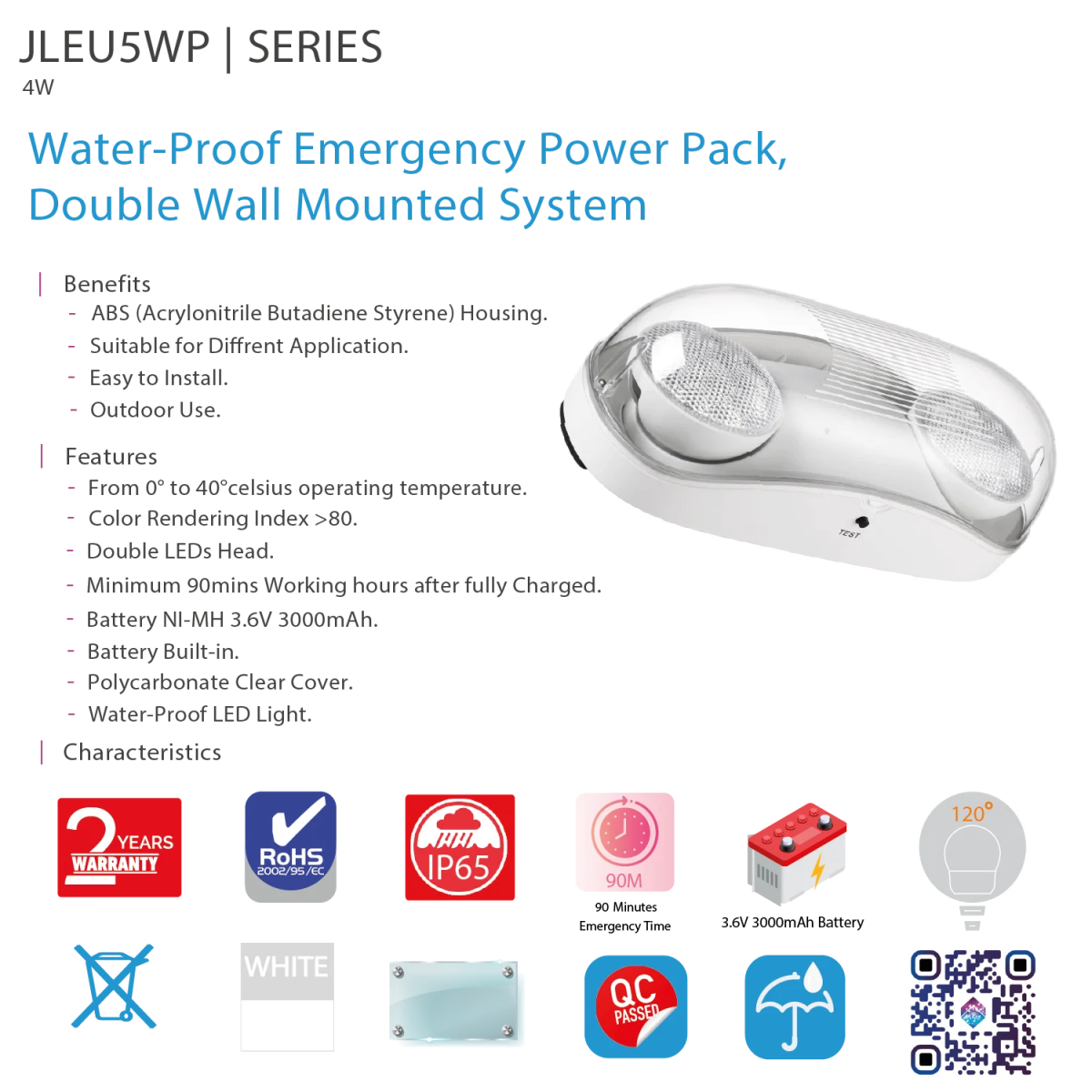 Ultralight Emergency LED Lighting 4W IP65 (JLEU5WP)