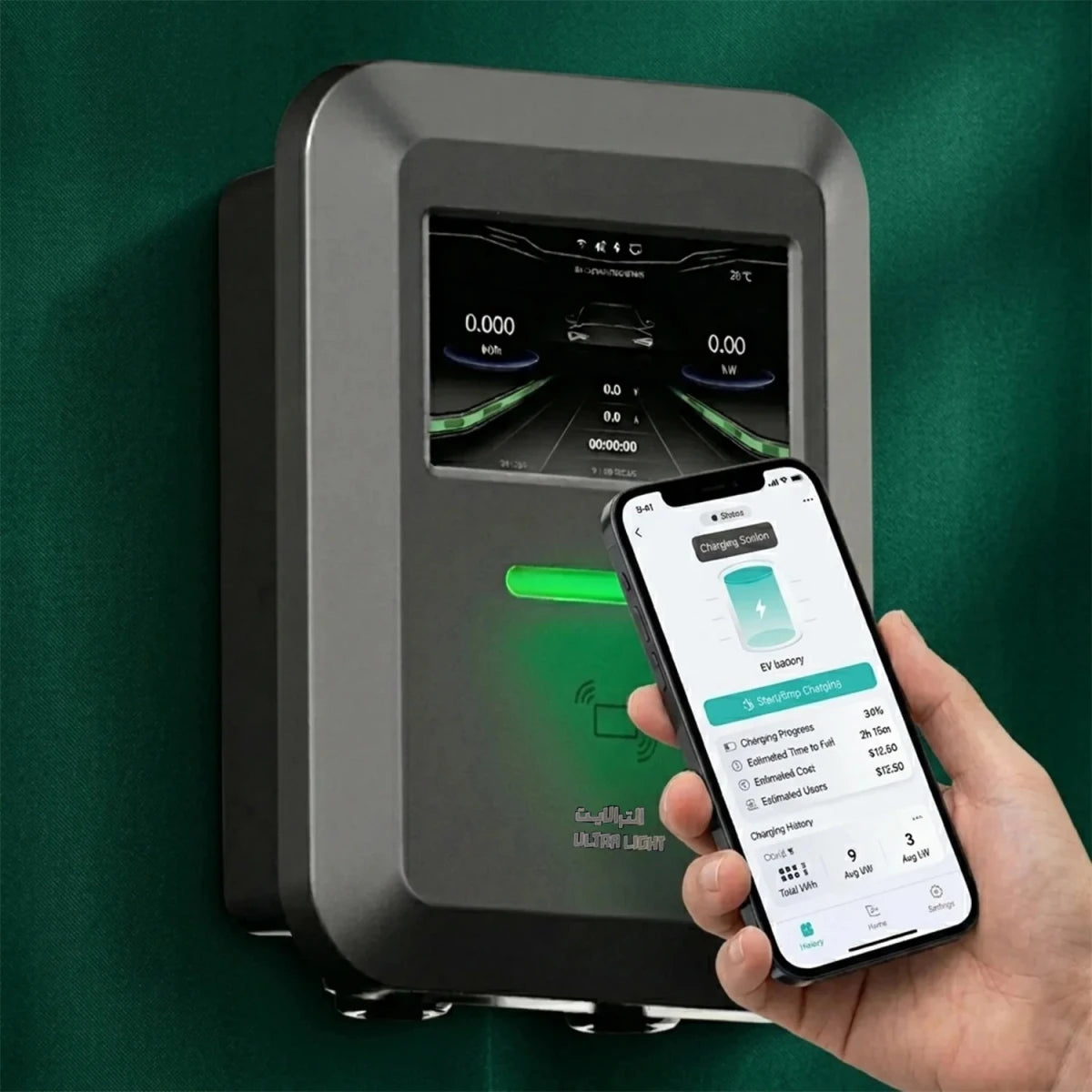 الترالايت شاحن سيارة كهربائي 7 كيلو واط قابل للتشغيل بتطبيق الجوال أو الكرت (UL-EVC2501)