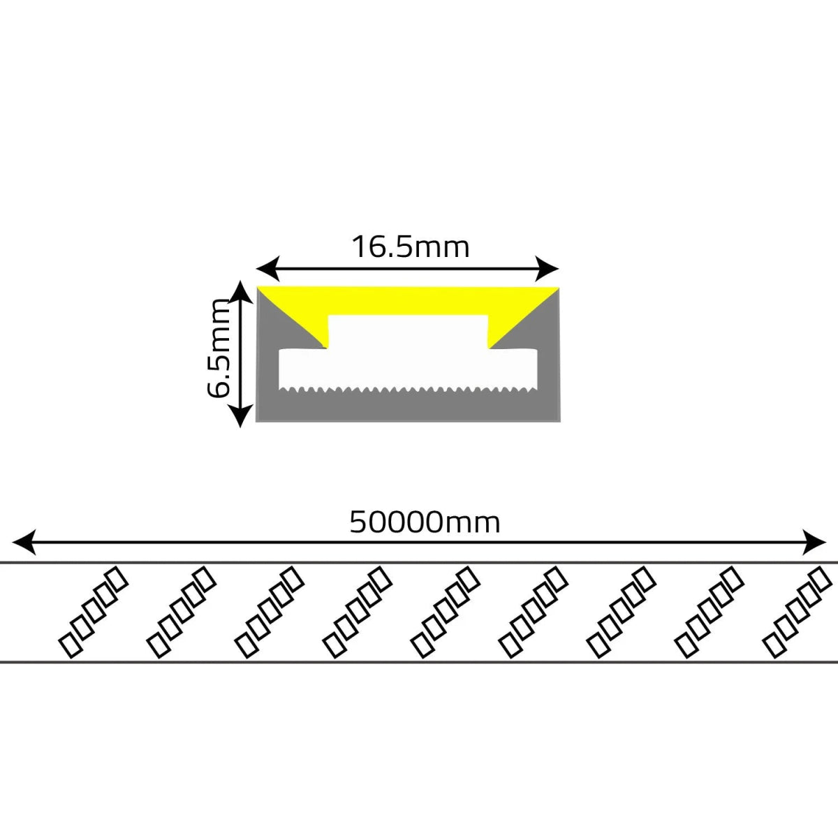 Measurement diagram of a strip with dimensions labeled