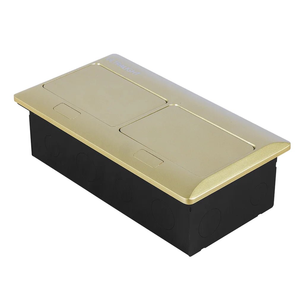 Black and gold rectangular box on a white background