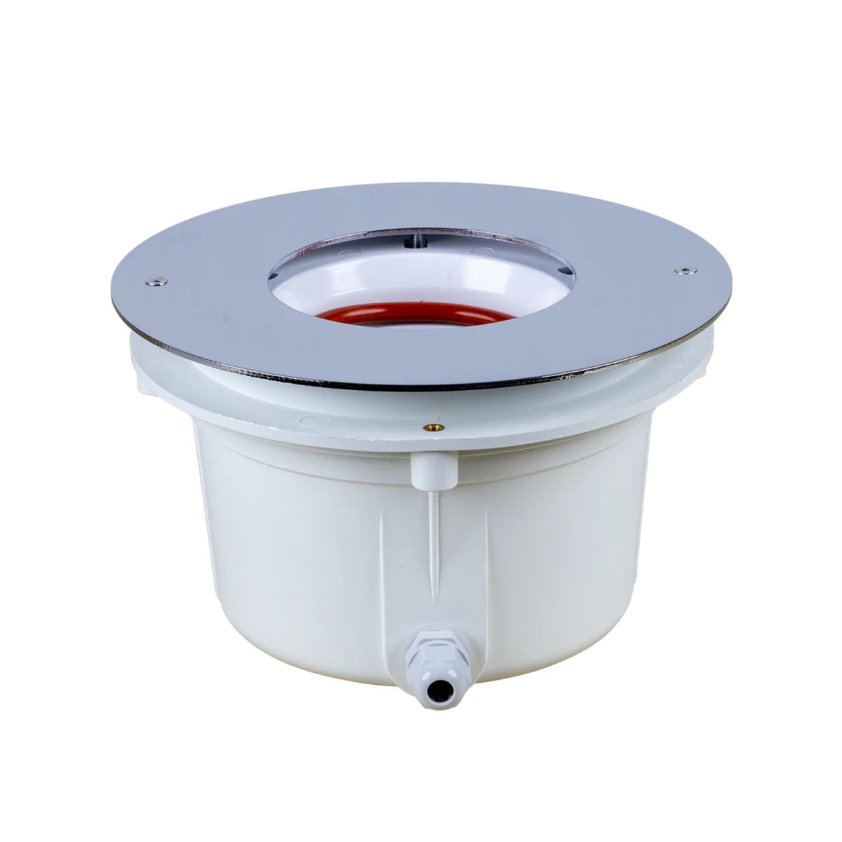 White mechanical component with a red interior on a white background