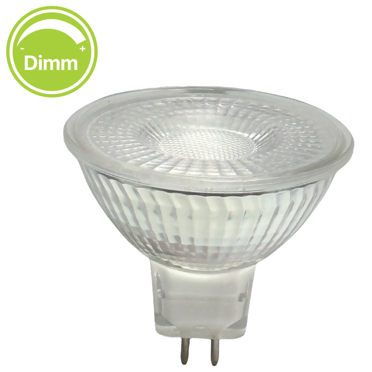 Clear light bulb with 'Dimm' label on a white background