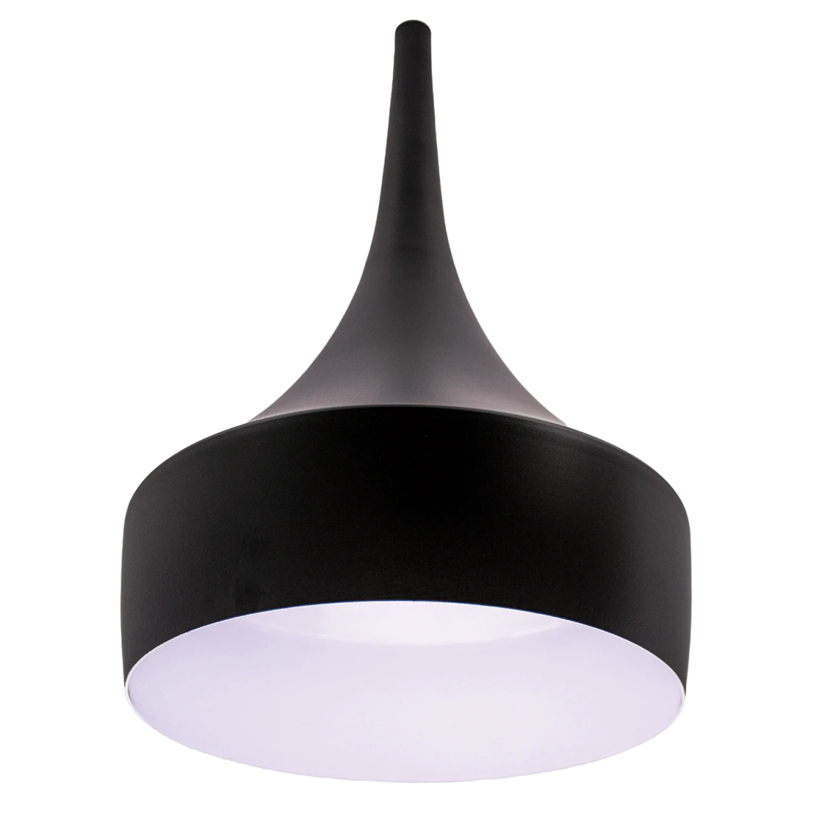 Black pendant light on a white background