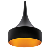 Modern pendant light with black and orange design on a white background