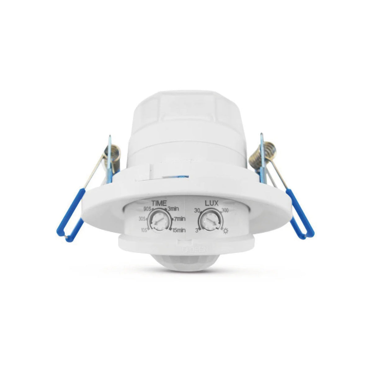 White light fixture with adjustable knobs on a white background