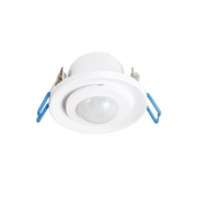 White recessed ceiling light with blue clips on a white background