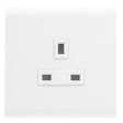 A white, double pole, wall mounted electrical socket
