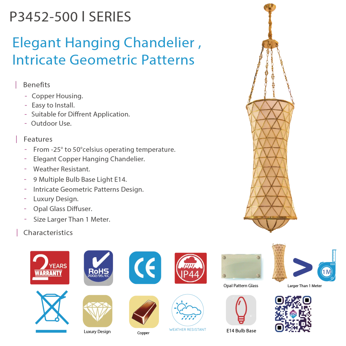 Ultralight Large Luxury Copper Pendant Light 9 E14 Bulb (P3452-500)