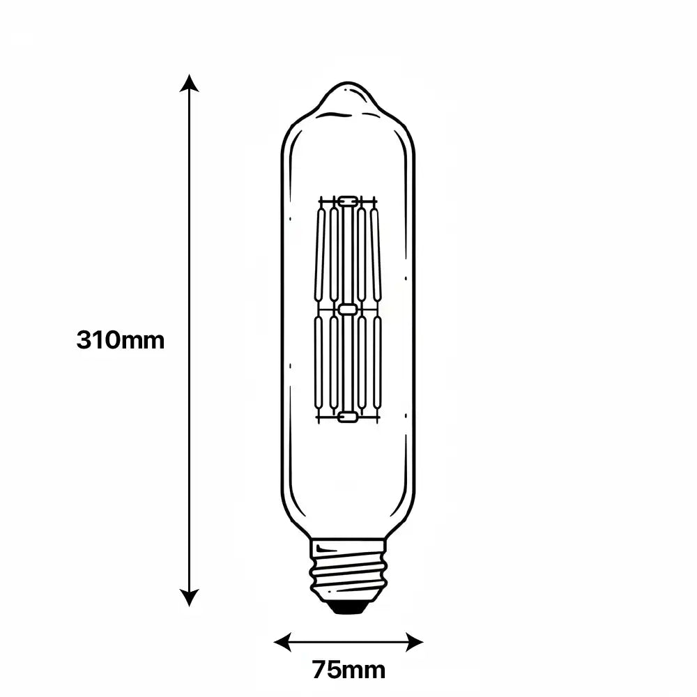 Technical drawing of a light bulb with dimensions labeled