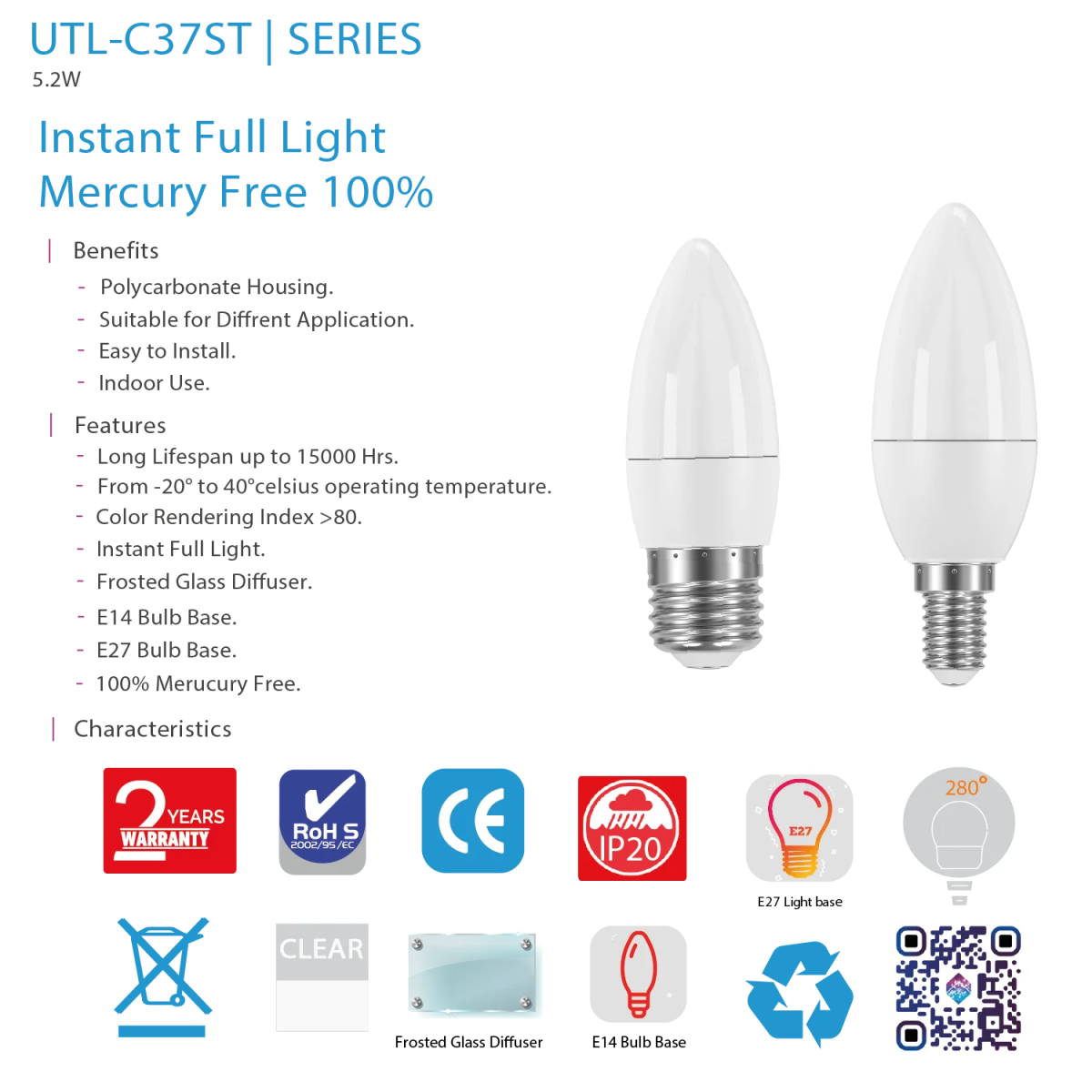Ultralight LED Bulb Light 5.2W (UTL-C37ST)